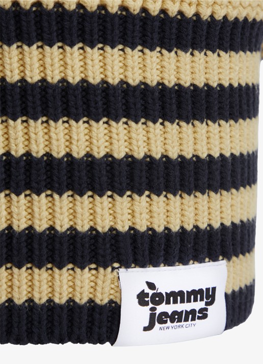 Tommy Hilfiger Fijngebreide muts met streepdessin  - detail geel