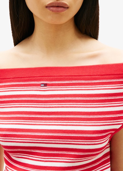 Tommy Hilfiger Fijngebreide off-shoulder top met streepprint - detail 5 rood
