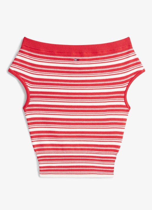 Tommy Hilfiger Fijngebreide off-shoulder top met streepprint - voorkant 2 rood