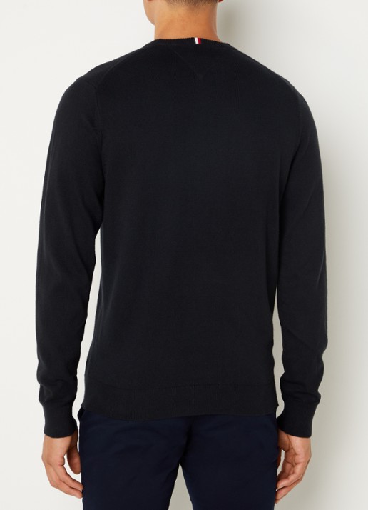 Tommy Hilfiger Fijngebreide pullover in kasjmierblend met logoborduring - achterkant 3 zwart