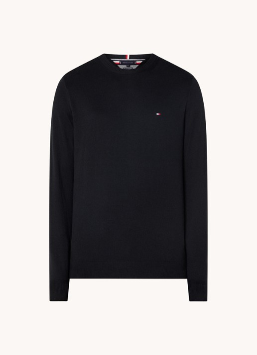 Tommy Hilfiger Fijngebreide pullover in kasjmierblend met logoborduring - voorkant zwart