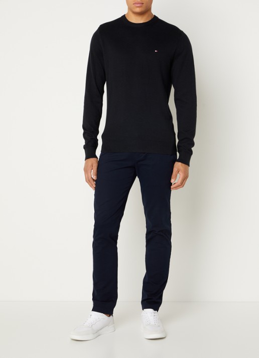 Tommy Hilfiger Fijngebreide pullover in kasjmierblend met logoborduring - voorkant 2 zwart