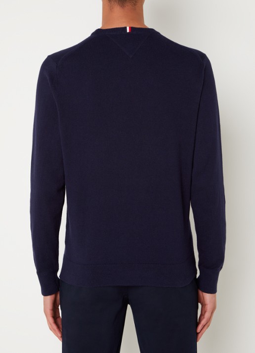 Tommy Hilfiger Fijngebreide pullover in kasjmierblend met logoborduring - achterkant 3 donkerblauw