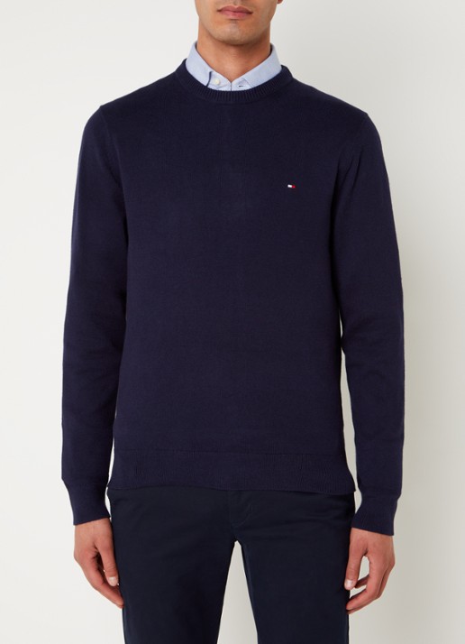 Tommy Hilfiger Fijngebreide pullover in kasjmierblend met logoborduring - detail 4 donkerblauw