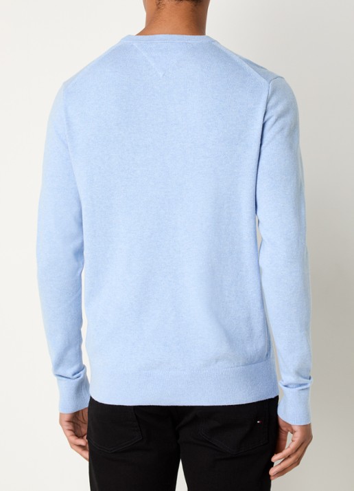 Tommy Hilfiger Fijngebreide pullover in kasjmierblend met logoborduring - achterkant 4 lichtblauw