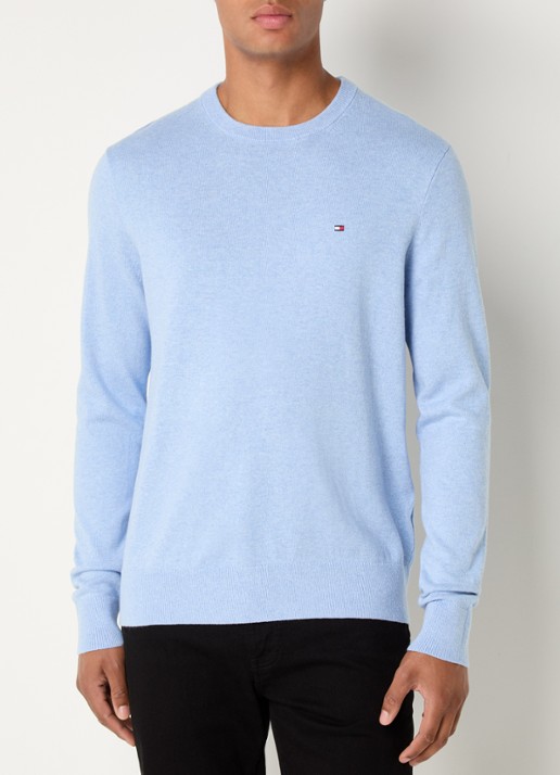 Tommy Hilfiger Fijngebreide pullover in kasjmierblend met logoborduring - detail 3 lichtblauw