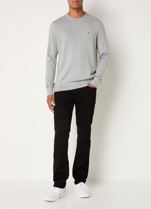 Tommy Hilfiger Fijngebreide pullover in kasjmierblend met logoborduring - voorkant 2 lichtgrijs