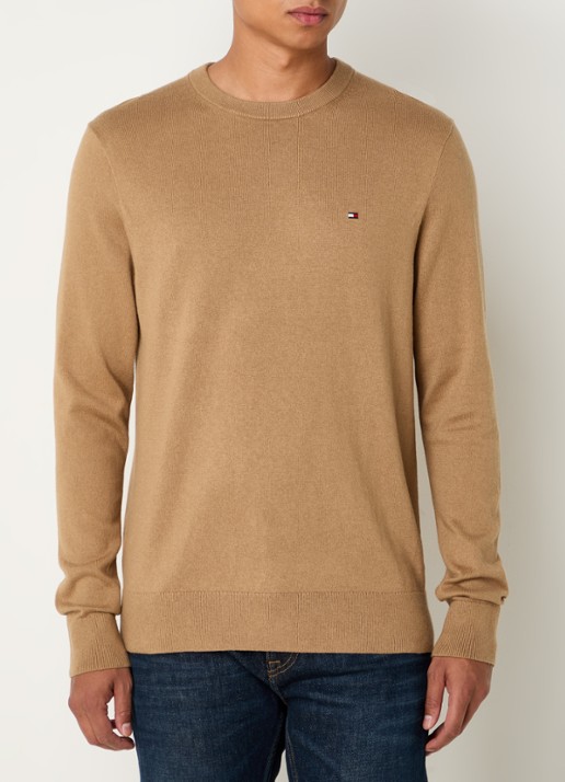 Tommy Hilfiger Fijngebreide pullover in kasjmierblend met logoborduring - detail 3 lichtbruin