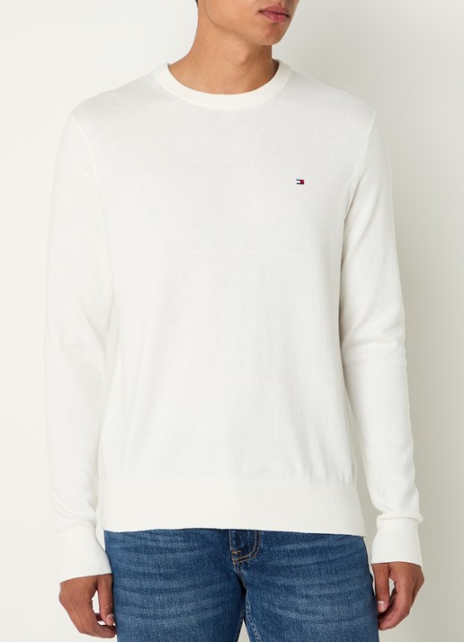 Tommy Hilfiger Fijngebreide pullover in kasjmierblend met logoborduring - detail wit