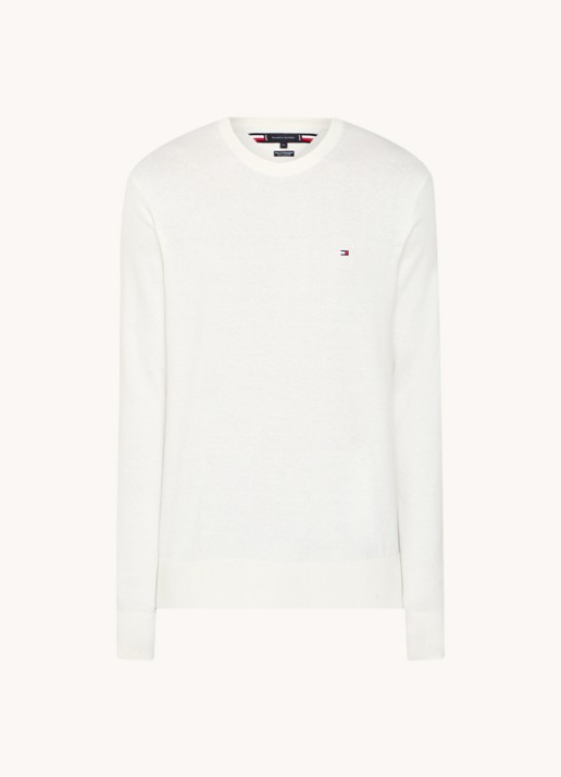 Tommy Hilfiger Fijngebreide pullover in kasjmierblend met logoborduring - voorkant 2 wit
