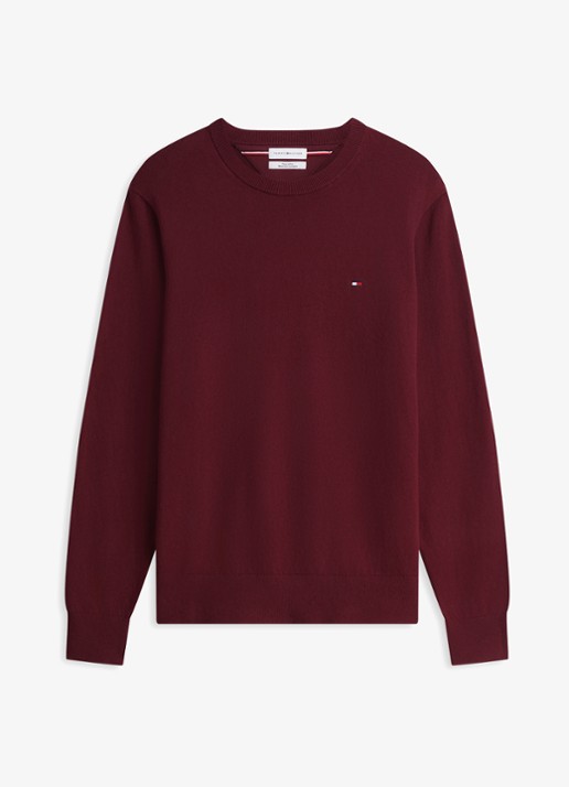 Tommy Hilfiger Fijngebreide pullover in kasjmierblend met logoborduring - voorkant 7 burgundy-vlp / rood