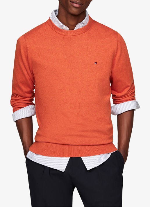 Tommy Hilfiger Fijngebreide pullover in kasjmierblend met logoborduring - detail oranje