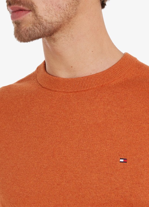 Tommy Hilfiger Fijngebreide pullover in kasjmierblend met logoborduring - voorkant 3 oranje