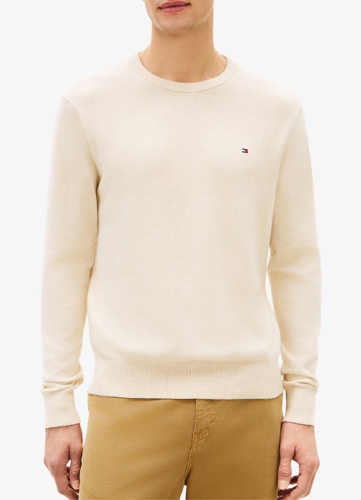 Tommy Hilfiger Fijngebreide pullover in kasjmierblend met logoborduring - detail 2 beige