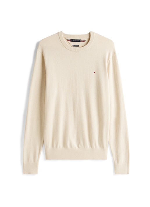 Tommy Hilfiger Fijngebreide pullover in kasjmierblend met logoborduring - voorkant 4 beige