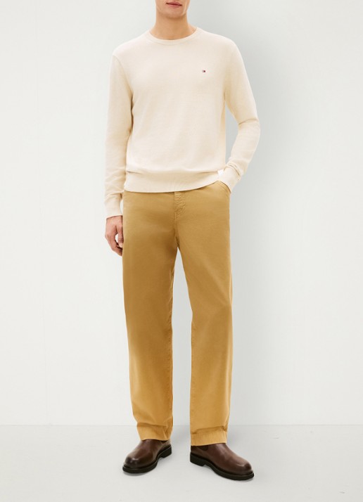 Tommy Hilfiger Fijngebreide pullover in kasjmierblend met logoborduring - voorkant 5 beige