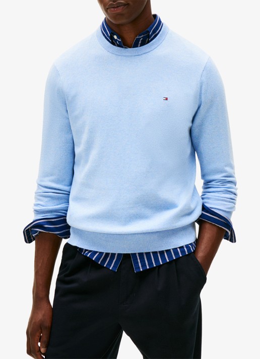 Tommy Hilfiger Fijngebreide pullover in kasjmierblend met logoborduring - detail 4 blauw