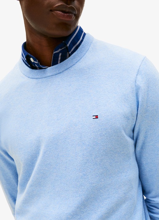 Tommy Hilfiger Fijngebreide pullover in kasjmierblend met logoborduring - detail 5 blauw