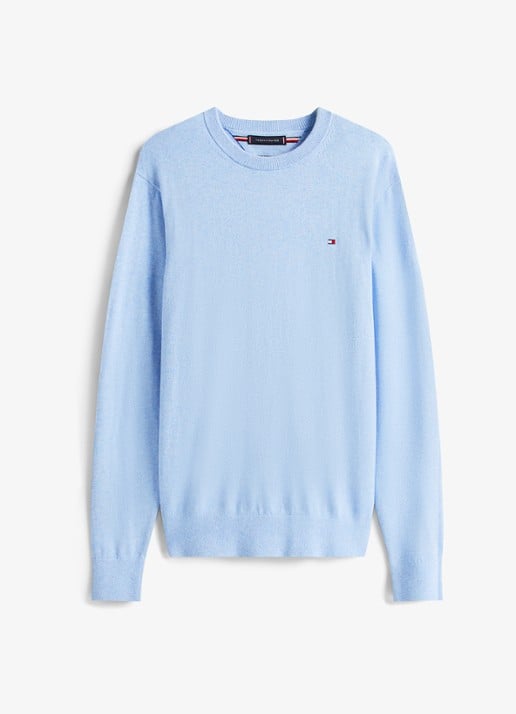 Tommy Hilfiger Fijngebreide pullover in kasjmierblend met logoborduring - voorkant blauw
