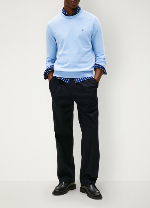 Tommy Hilfiger Fijngebreide pullover in kasjmierblend met logoborduring - voorkant 2 blauw