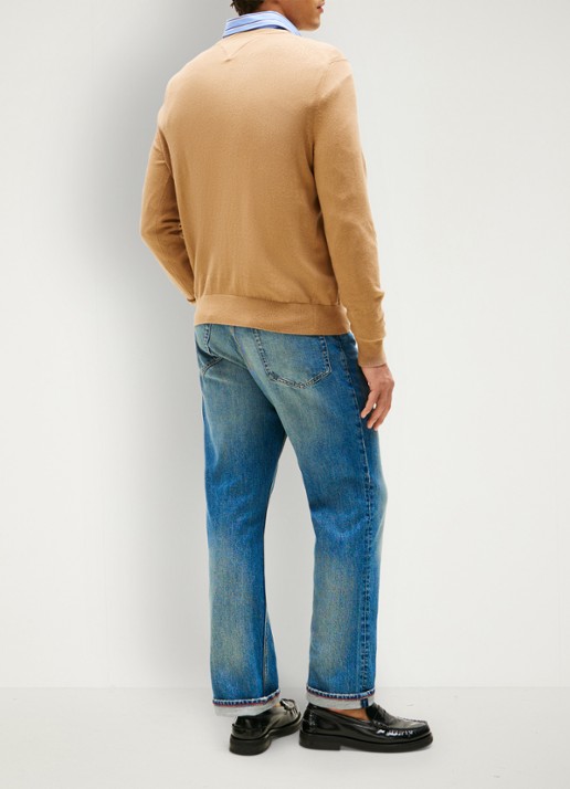 Tommy Hilfiger Fijngebreide pullover in kasjmierblend met logoborduring - achterkant 3 camel