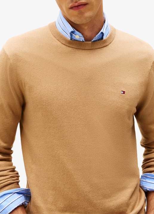 Tommy Hilfiger Fijngebreide pullover in kasjmierblend met logoborduring - detail 2 camel