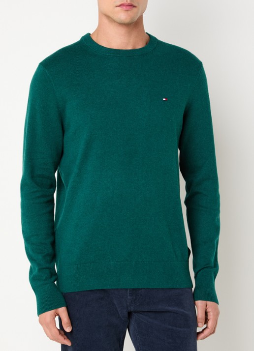 Tommy Hilfiger Fijngebreide pullover in kasjmierblend met logoborduring - detail zeegroen