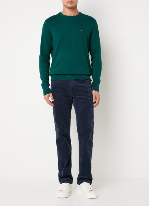 Tommy Hilfiger Fijngebreide pullover in kasjmierblend met logoborduring - voorkant 3 zeegroen