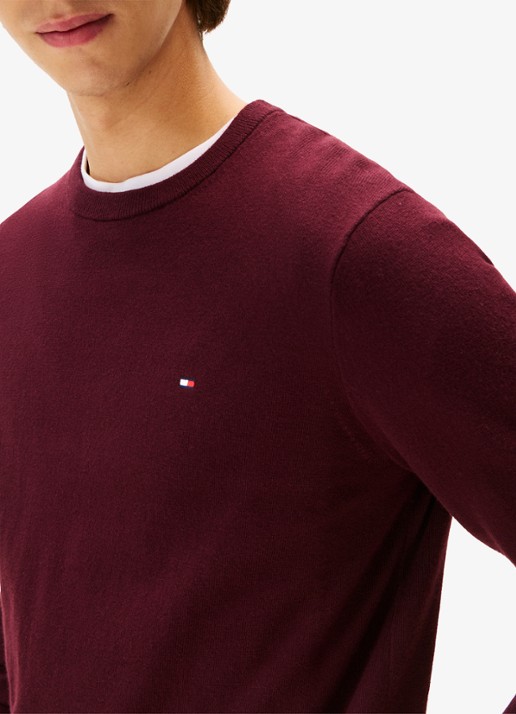 Tommy Hilfiger Fijngebreide pullover in kasjmierblend met logoborduring - detail 5 bordeauxrood