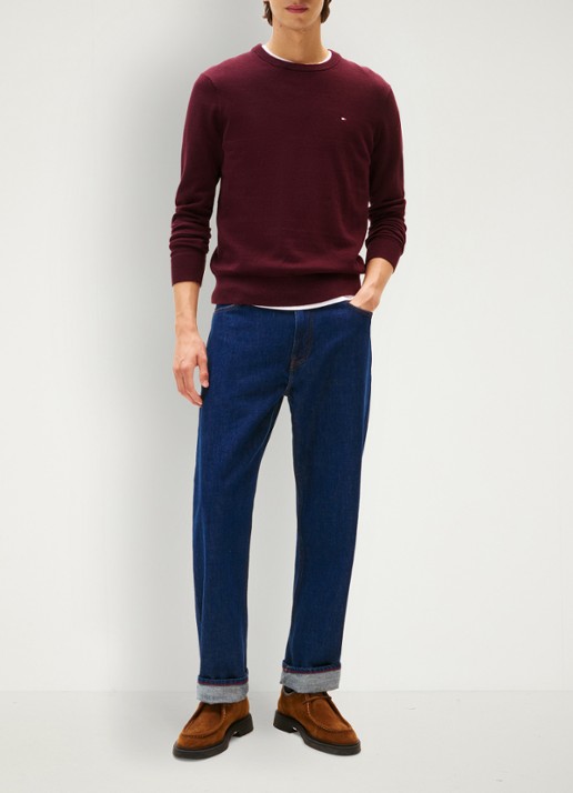 Tommy Hilfiger Fijngebreide pullover in kasjmierblend met logoborduring - voorkant 2 bordeauxrood