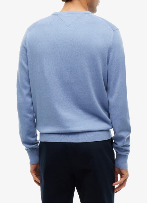 Tommy Hilfiger Fijngebreide pullover in kasjmierblend met logoborduring - achterkant brisk blue-c2b / lichtblauw