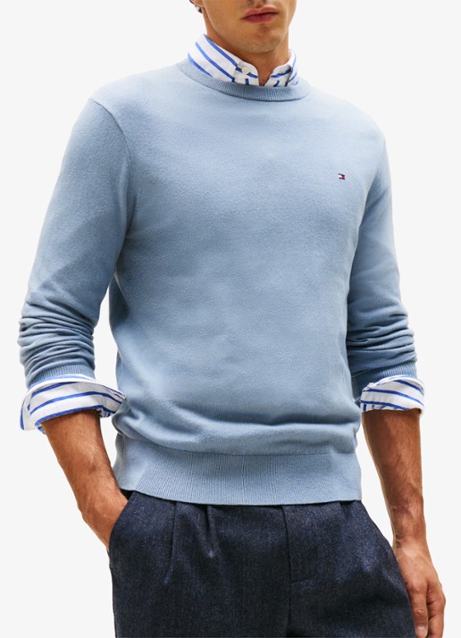 Tommy Hilfiger Fijngebreide pullover in kasjmierblend met logoborduring - detail 6 brisk blue-c2b / lichtblauw