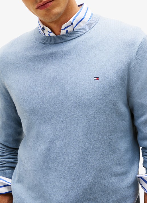 Tommy Hilfiger Fijngebreide pullover in kasjmierblend met logoborduring - detail 8 brisk blue-c2b / lichtblauw