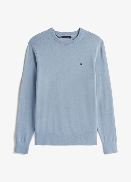 Tommy Hilfiger Fijngebreide pullover in kasjmierblend met logoborduring - voorkant 2 brisk blue-c2b / lichtblauw