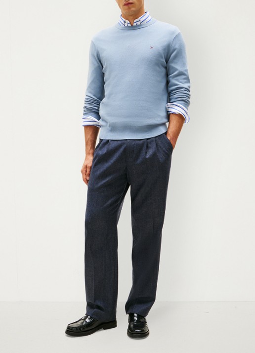 Tommy Hilfiger Fijngebreide pullover in kasjmierblend met logoborduring - voorkant 3 brisk blue-c2b / lichtblauw