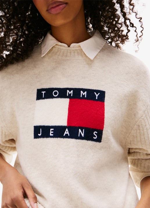Tommy Hilfiger Fijngebreide pullover met ingebreid patroon - detail 5 gebroken wit