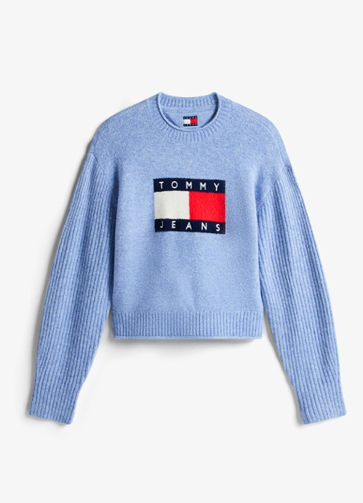 Tommy Hilfiger Fijngebreide pullover met ingebreid patroon - voorkant lichtblauw