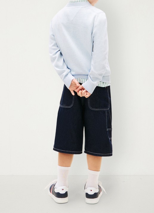 Tommy Hilfiger Fijngebreide pullover met logo - achterkant lichtblauw