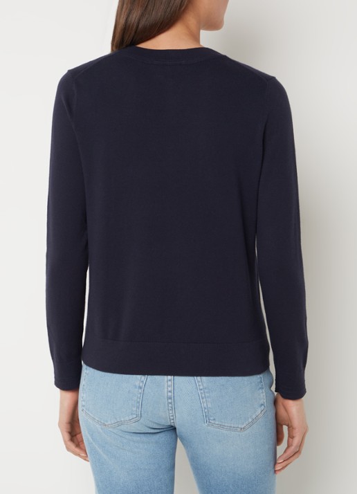 Tommy Hilfiger Fijngebreide pullover met logoborduring  - achterkant 4 donkerblauw