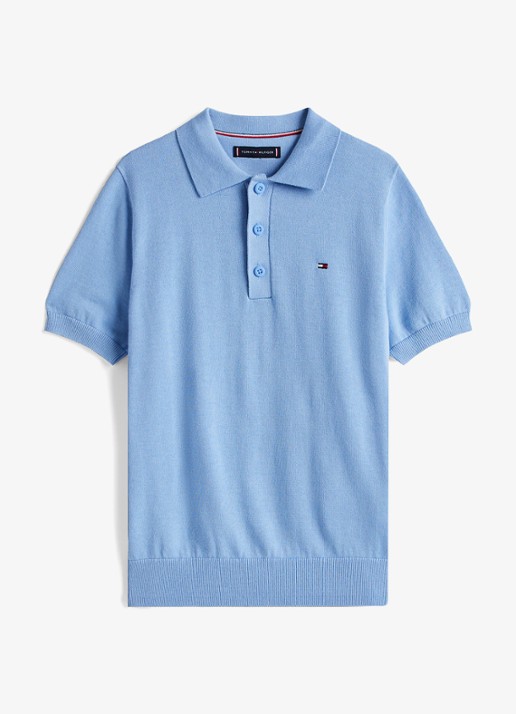 Tommy Hilfiger Fijngebreide pullover met polokraag - voorkant lichtblauw