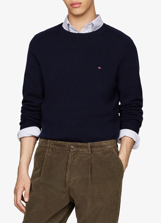Tommy Hilfiger Fijngebreide pullover van lamswol - detail blauw
