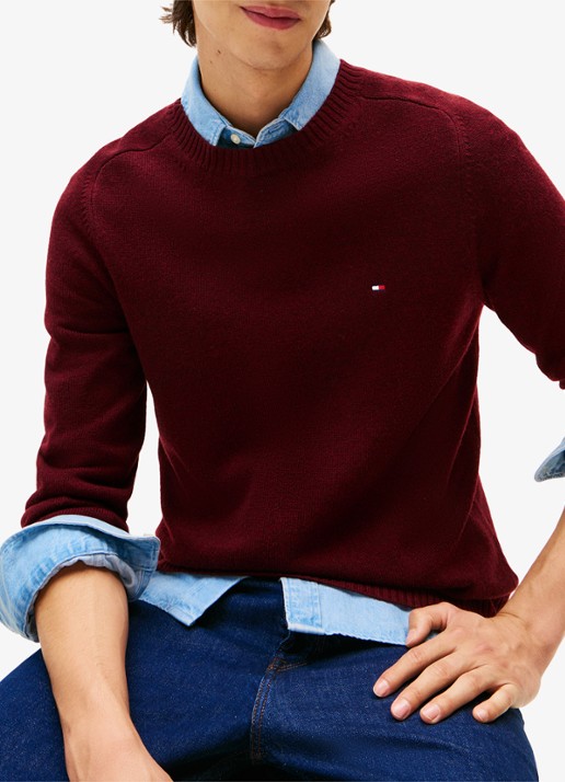Tommy Hilfiger Fijngebreide pullover van lamswol - detail 2 bordeauxrood