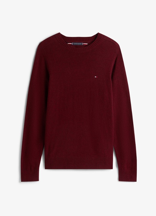 Tommy Hilfiger Fijngebreide pullover van lamswol - voorkant 3 bordeauxrood