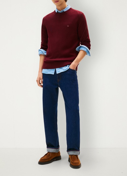 Tommy Hilfiger Fijngebreide pullover van lamswol - voorkant 4 bordeauxrood