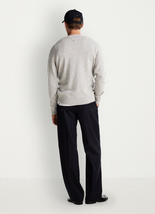 Tommy Hilfiger Fijngebreide pullover van lamswol - achterkant lichtgrijs