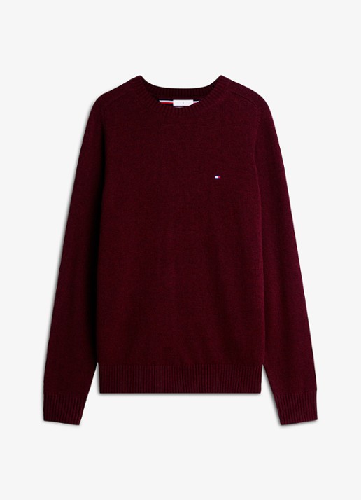Tommy Hilfiger Fijngebreide pullover van lamswol - voorkant 5 burgundy heather-tvy / rood