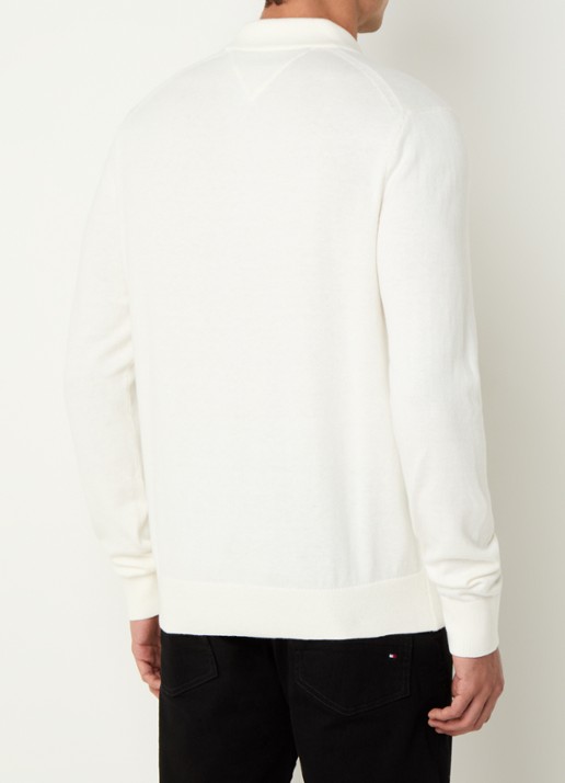 Tommy Hilfiger Fijngebreide regular fit polo in kasjmierblend met logo - achterkant 2 ivoor