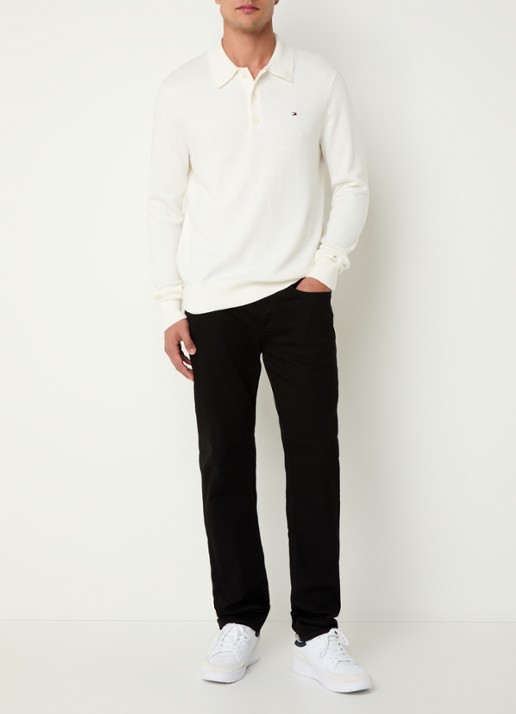 Tommy Hilfiger Fijngebreide regular fit polo in kasjmierblend met logo - voorkant 4 ivoor