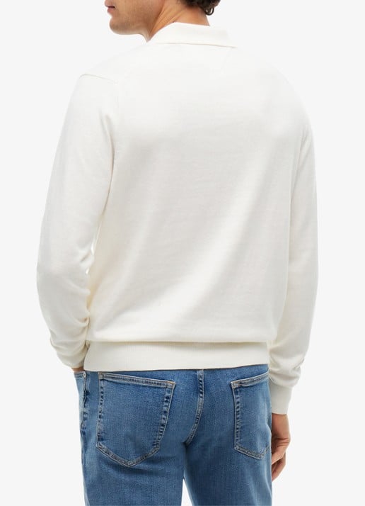 Tommy Hilfiger Fijngebreide regular fit polo in kasjmierblend met logo - achterkant 3 ivory petal-z00