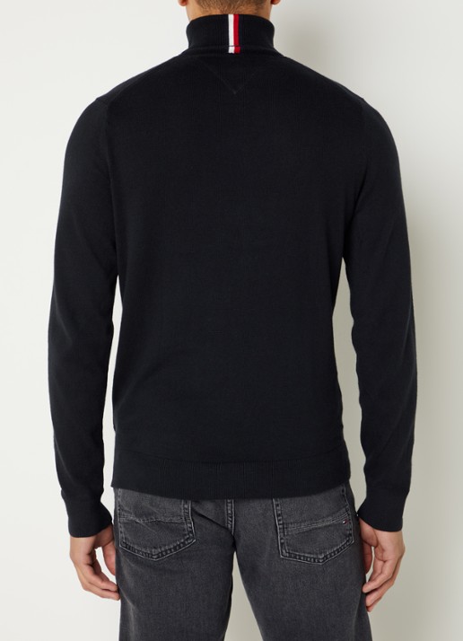Tommy Hilfiger Fijngebreide trui in kasjmierblend met logoborduring en col - achterkant zwart